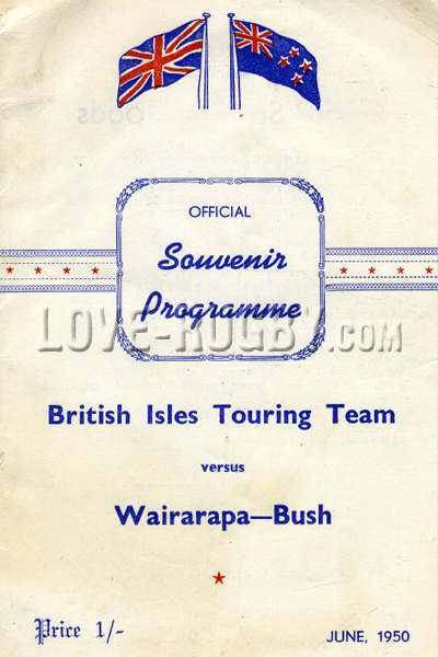 1950 Wairarapa-Bush v British Isles  Rugby Programme